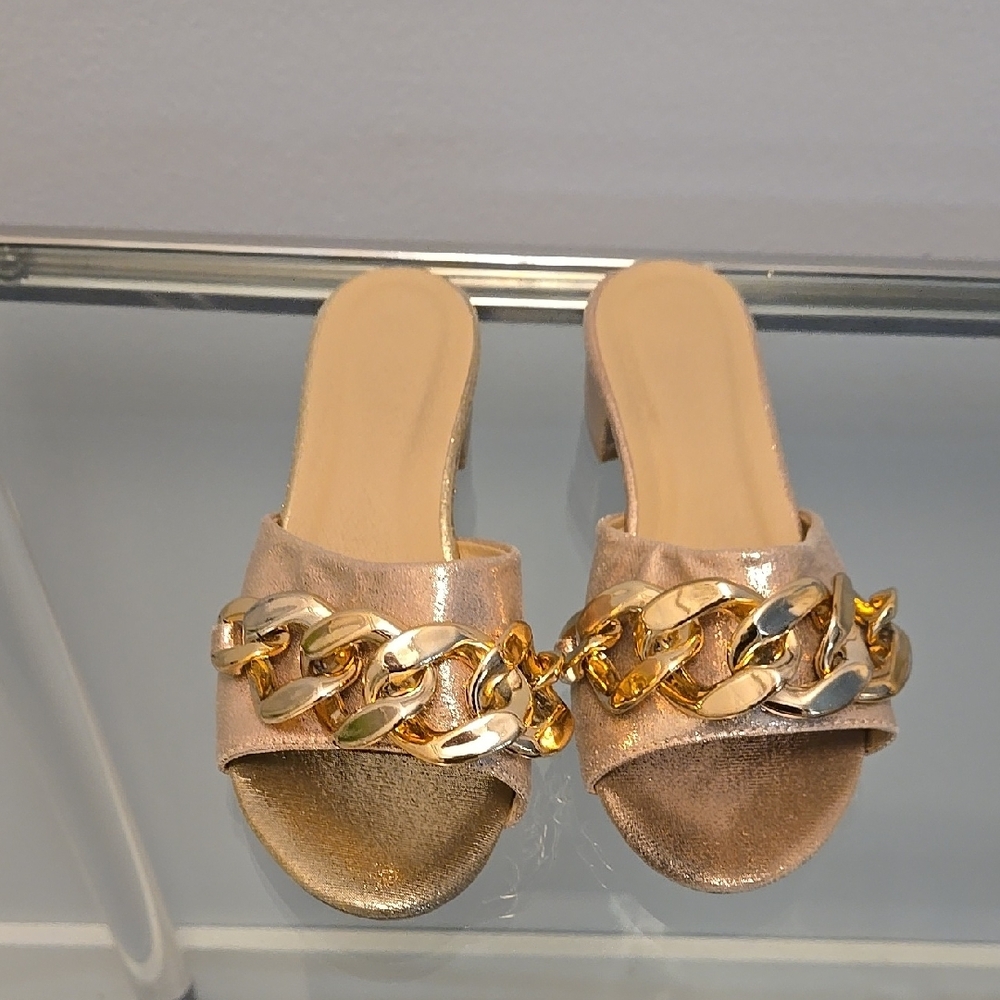 Gold Chain Embellished Kid's Slide Sandals